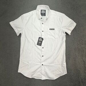 Rebel Reaper Button Down Shirt Mens M White Short Sleev Premium Biker Streetwear
